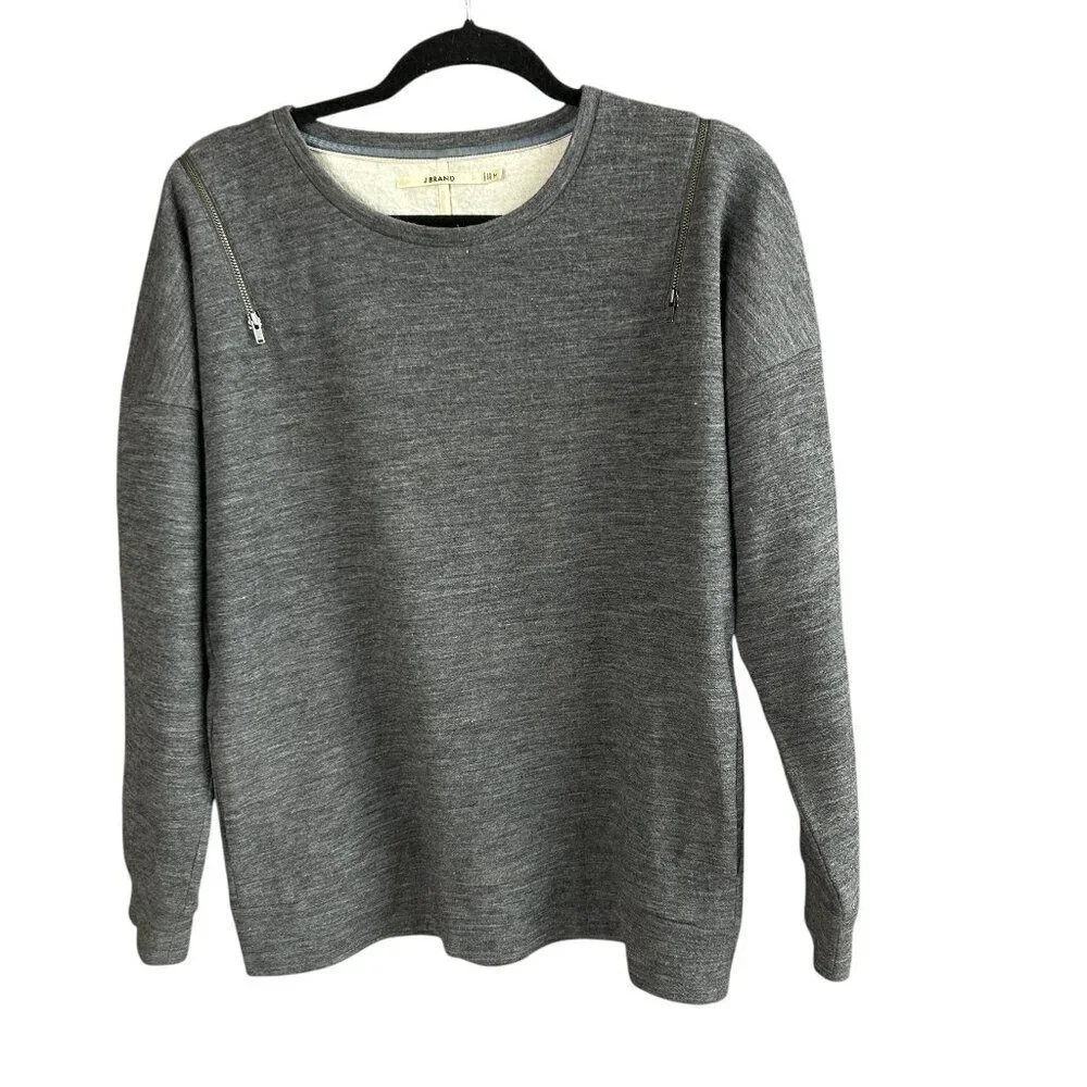 J. Brand Gray Wool Blend Zipper Shoulder Sweater Sweatshirt Size Medium